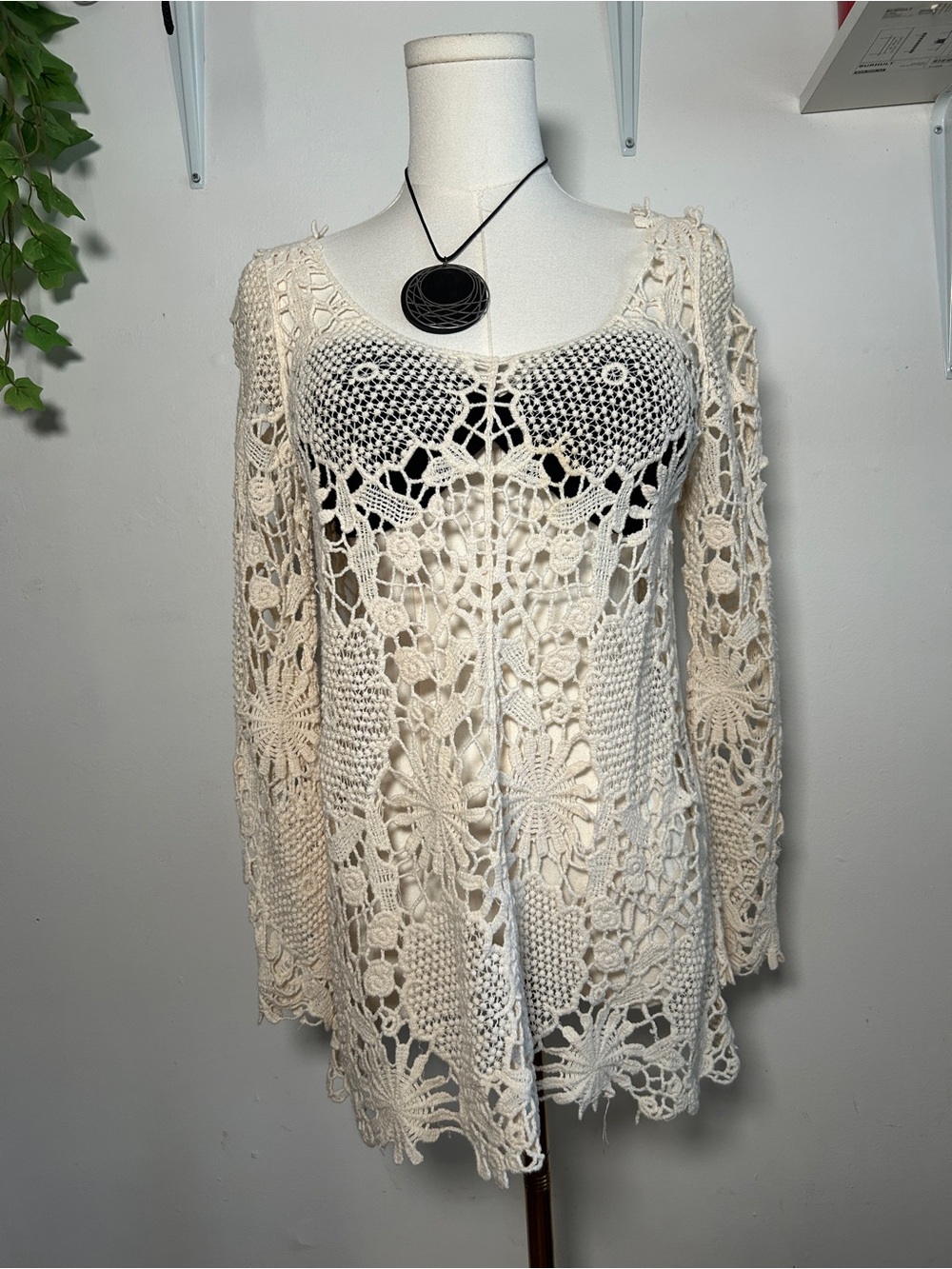 Cream Floral Crocheted long sleeve festival boho western  top